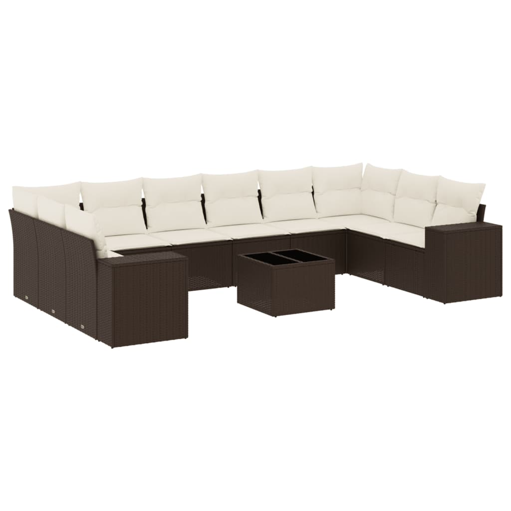 11-delige Loungeset met kussens poly rattan bruin