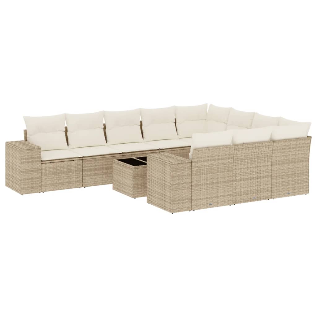 11-delige Tuinset met kussens poly rattan beige