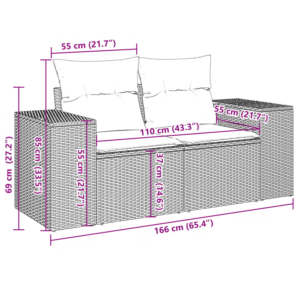 11-delige Tuinset met kussens poly rattan beige