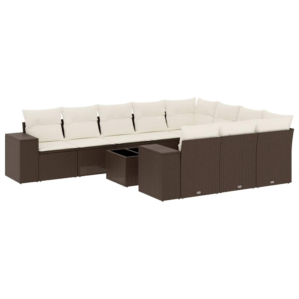 11-delige Loungeset met kussens poly rattan bruin