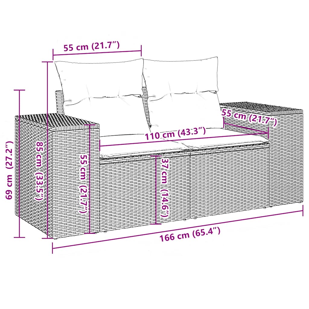 11-delige Loungeset met kussens poly rattan bruin