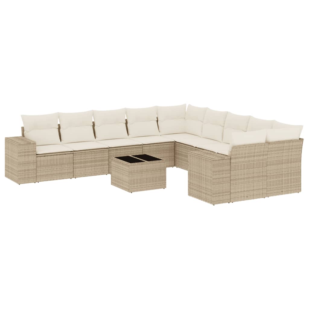 11-delige Tuinset met kussens poly rattan beige