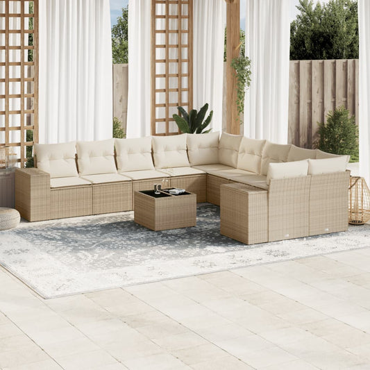 11-delige Tuinset met kussens poly rattan beige