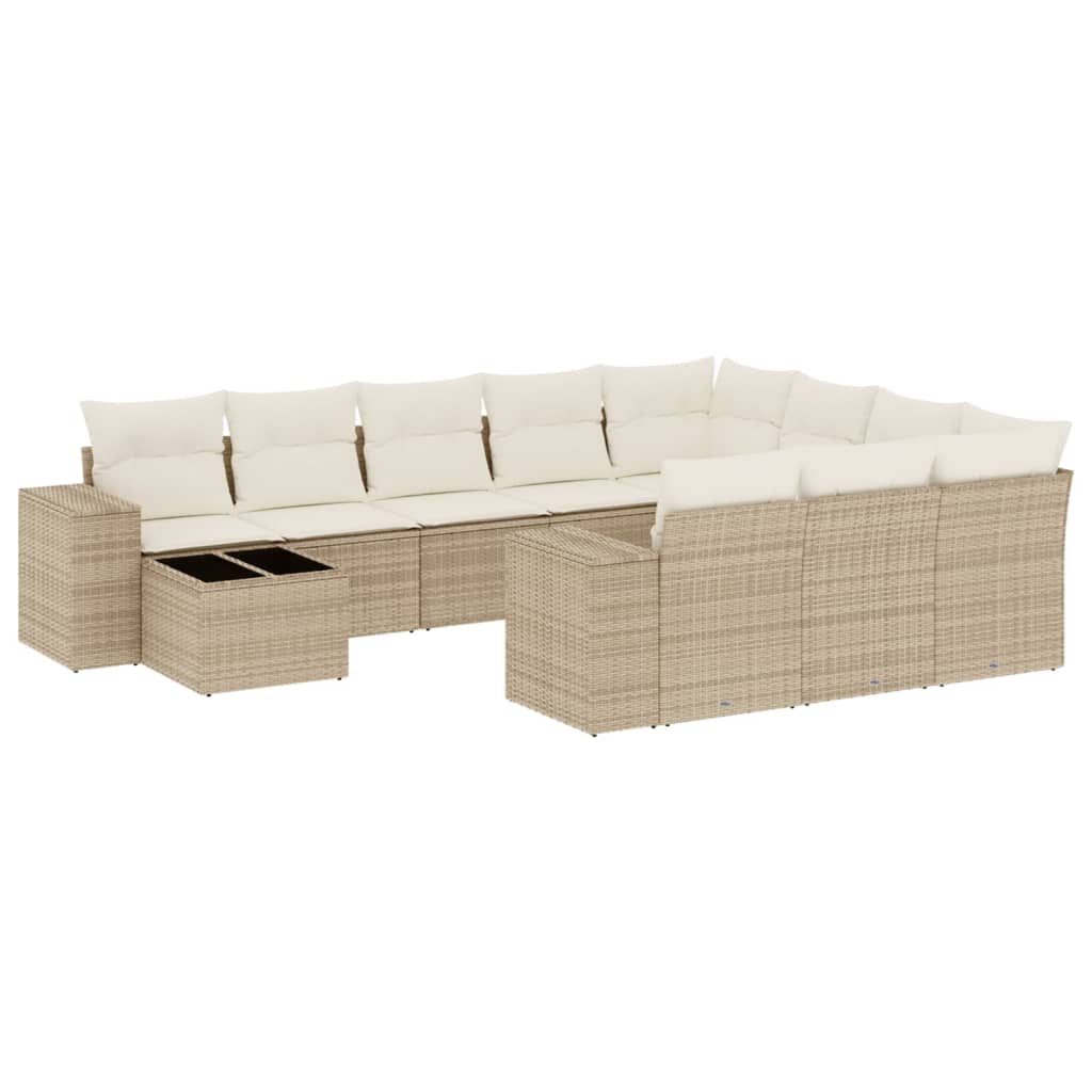 11-delige Tuinset met kussens poly rattan beige