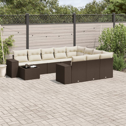 11-delige Loungeset met kussens poly rattan bruin