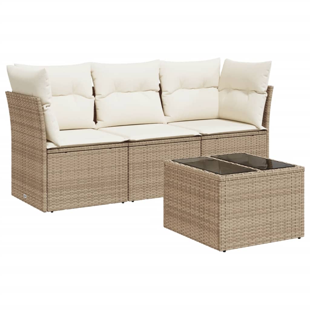 4-delige Loungeset met kussens poly rattan beige