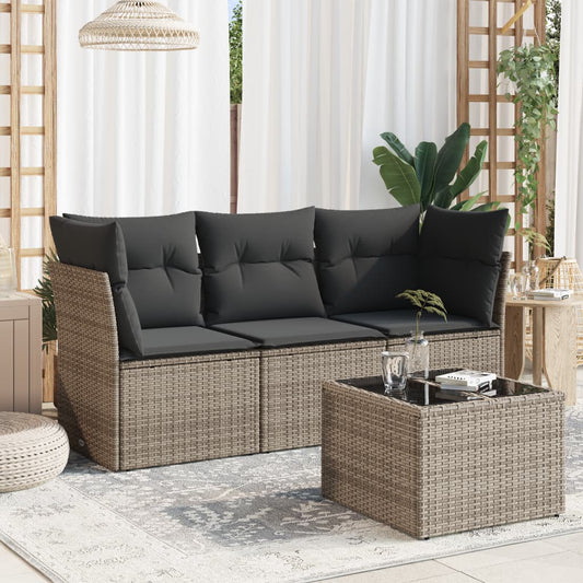 4-delige Loungeset met kussens poly rattan grijs