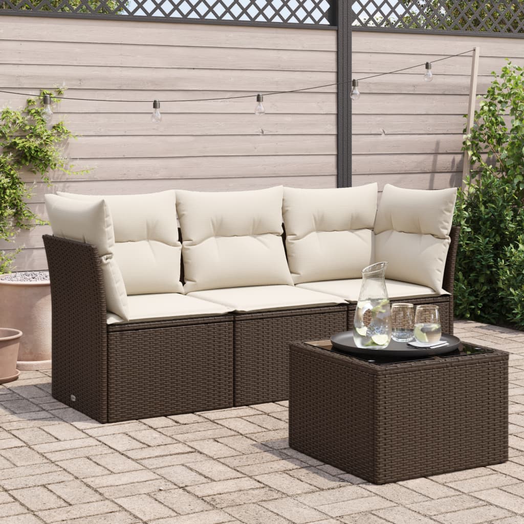 4-delige Loungeset met kussens poly rattan bruin