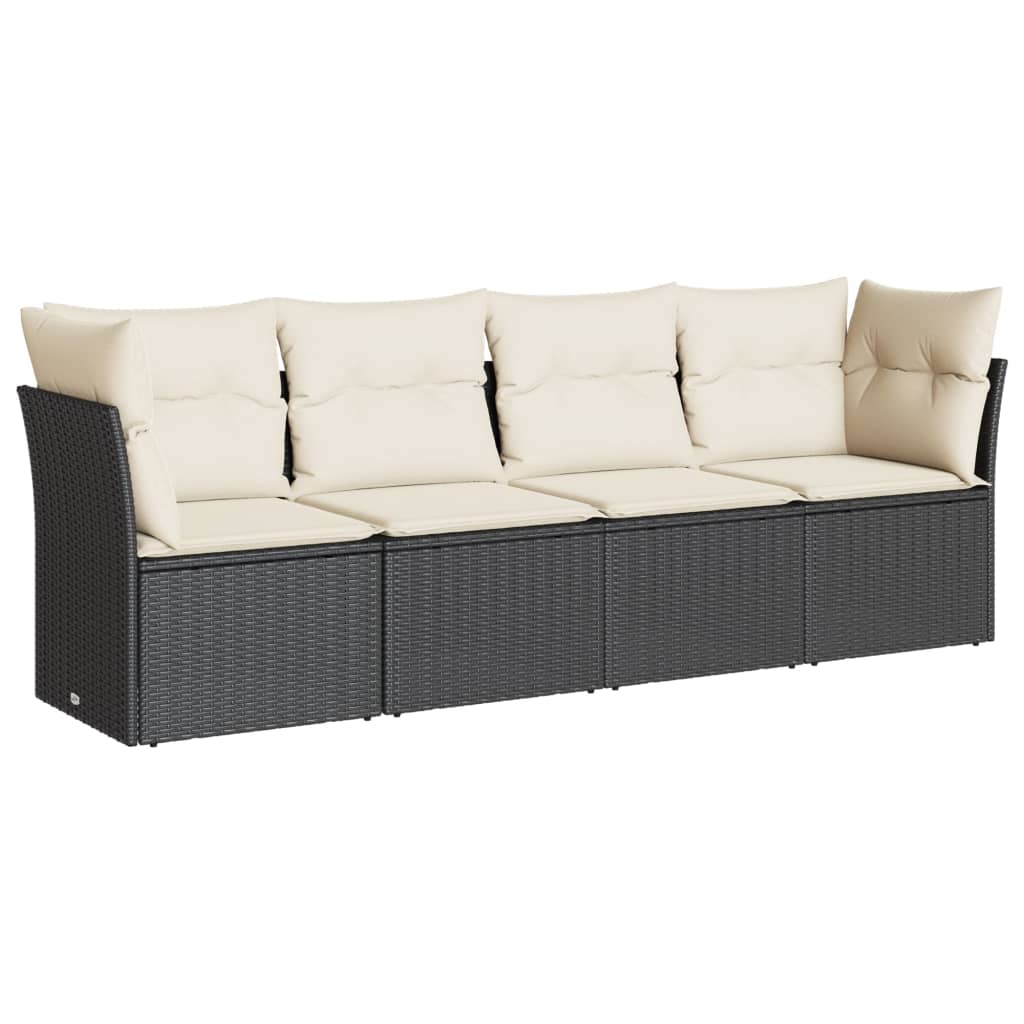 4-delige Loungeset met kussens poly rattan zwart Tuinsets | Creëer jouw Trendy Thuis | Gratis bezorgd & Retour | Trendy.nl