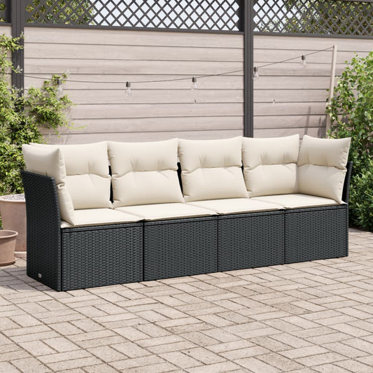 4-delige Loungeset met kussens poly rattan zwart Tuinsets | Creëer jouw Trendy Thuis | Gratis bezorgd & Retour | Trendy.nl