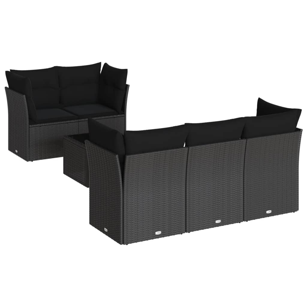 6-delige Loungeset met kussens poly rattan zwart