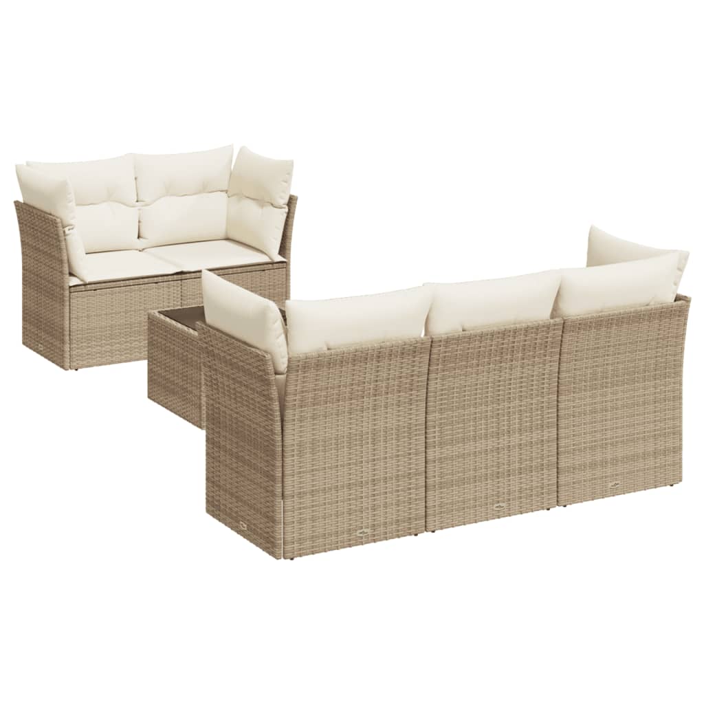 6-delige Loungeset met kussens poly rattan beige