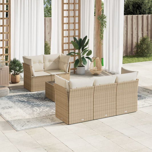 6-delige Loungeset met kussens poly rattan beige