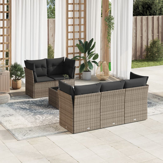 6-delige Loungeset met kussens poly rattan grijs