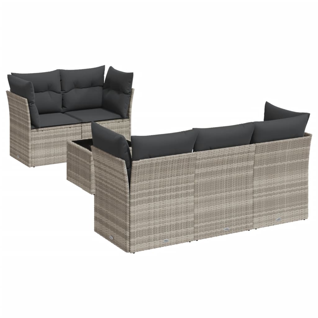 6-delige Loungeset met kussens poly rattan lichtgrijs