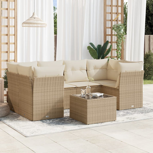 7-delige Loungeset met kussens poly rattan beige