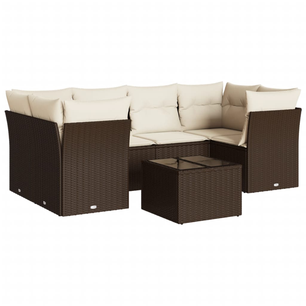 7-delige Loungeset met kussens poly rattan bruin