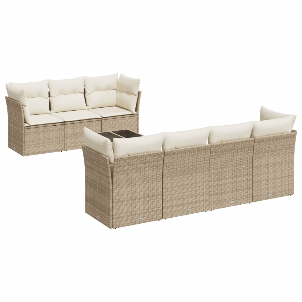 8-delige Loungeset met kussens poly rattan beige