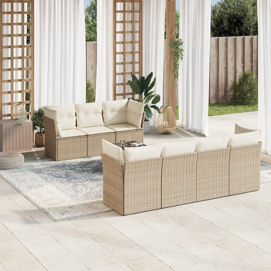 8-delige Loungeset met kussens poly rattan beige