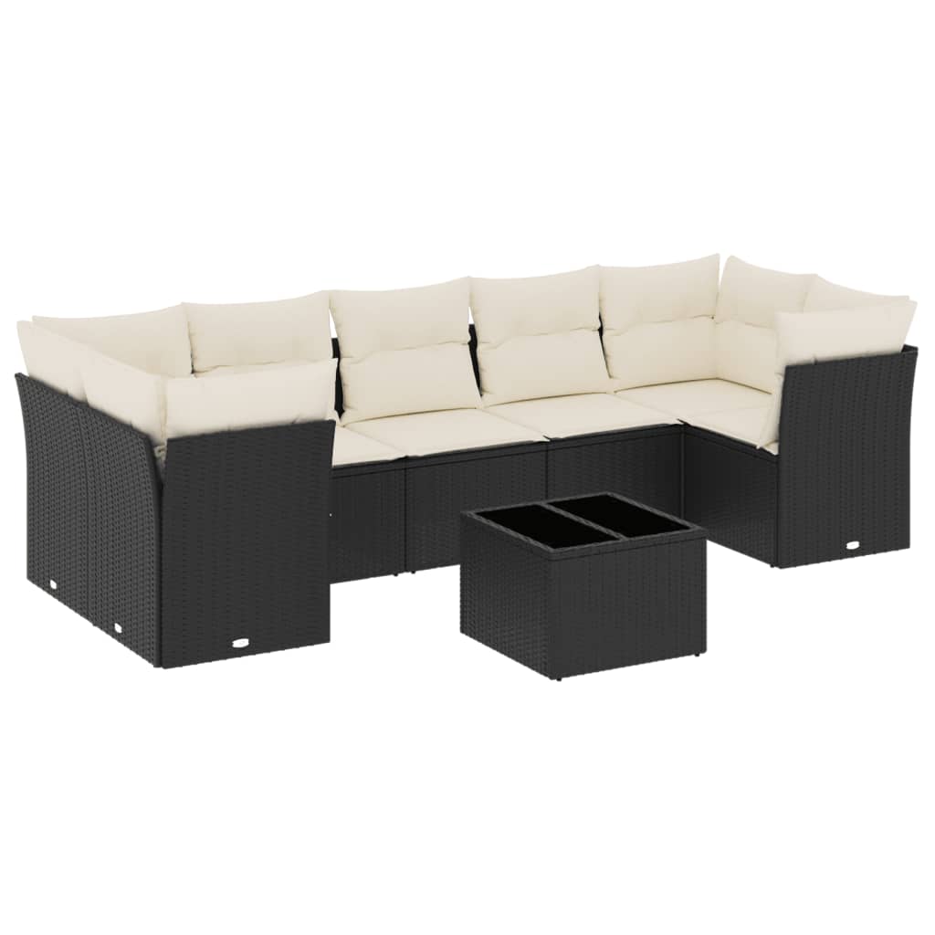 8-delige Loungeset met kussens poly rattan zwart