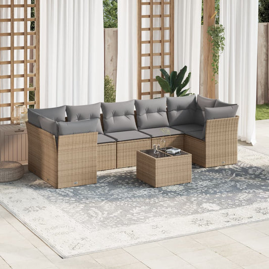 8-delige Loungeset met kussens poly rattan beige