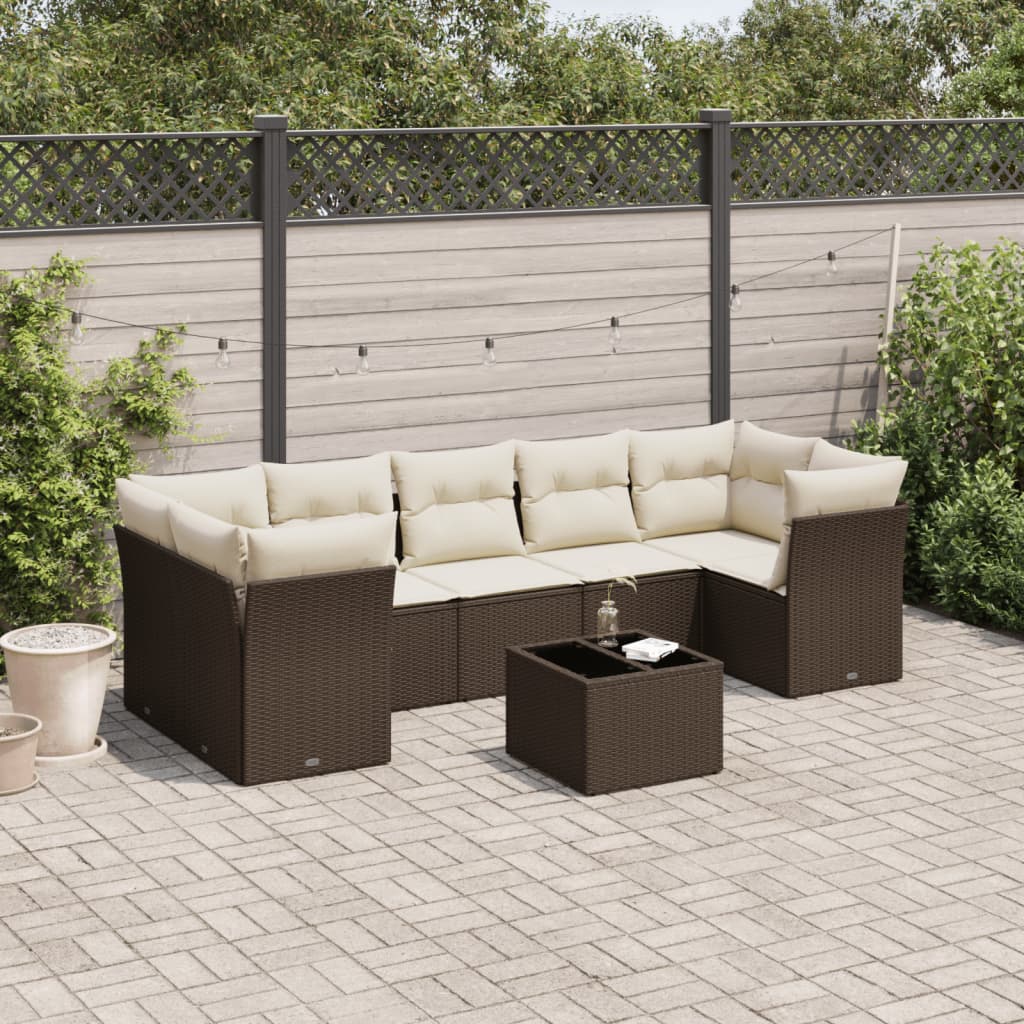 8-delige Loungeset met kussens poly rattan bruin