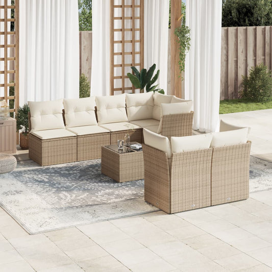 8-delige Loungeset met kussens poly rattan beige