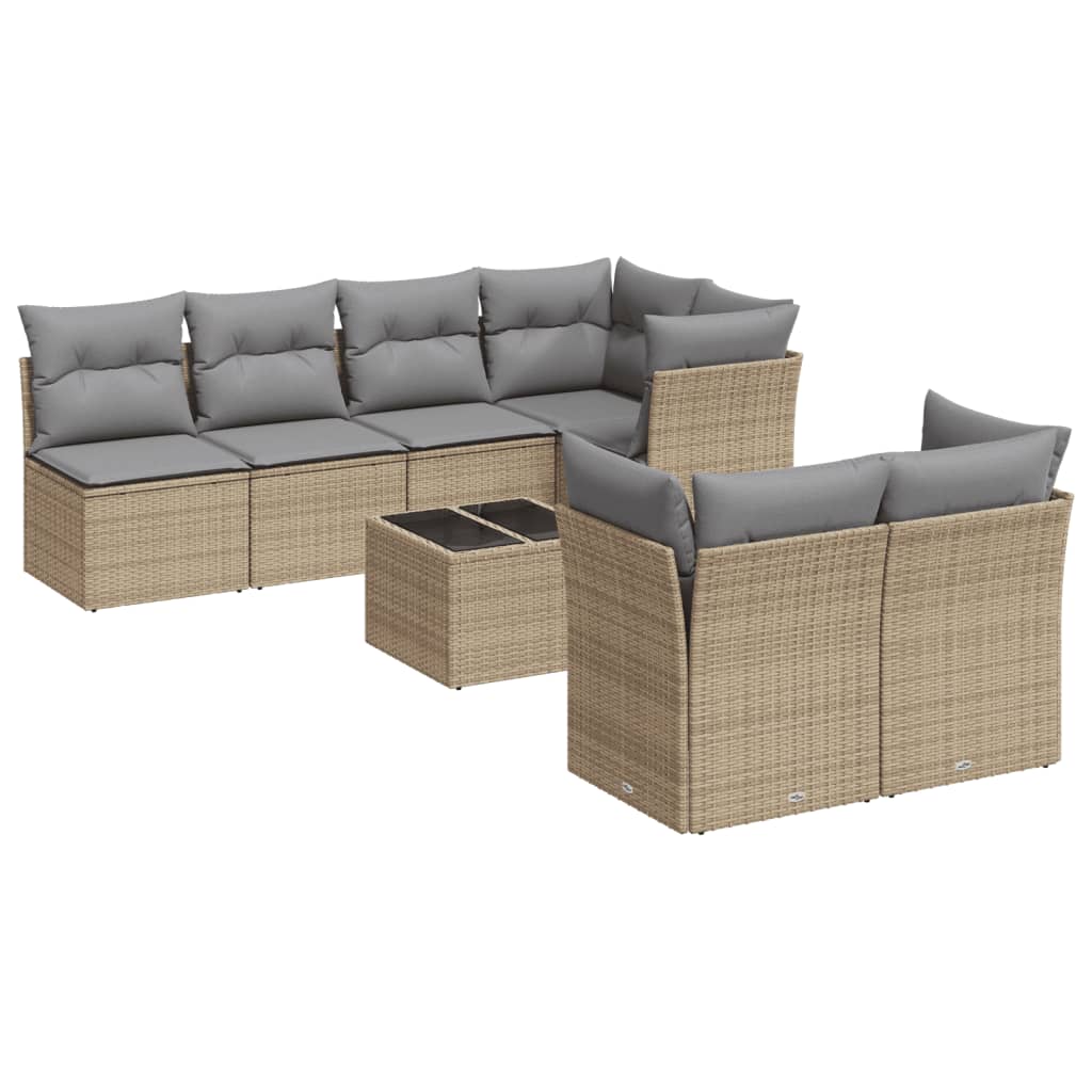 8-delige Loungeset met kussens poly rattan beige