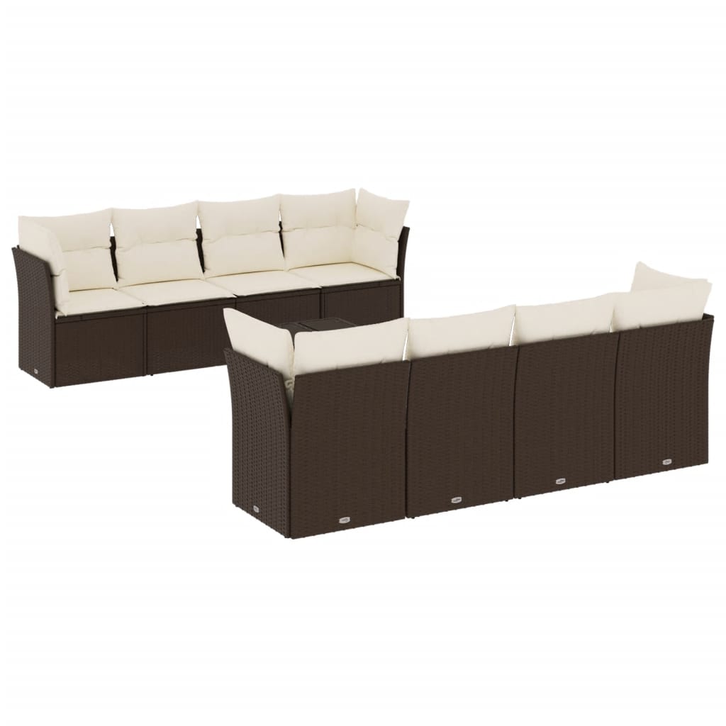 9-delige Loungeset met kussens poly rattan bruin