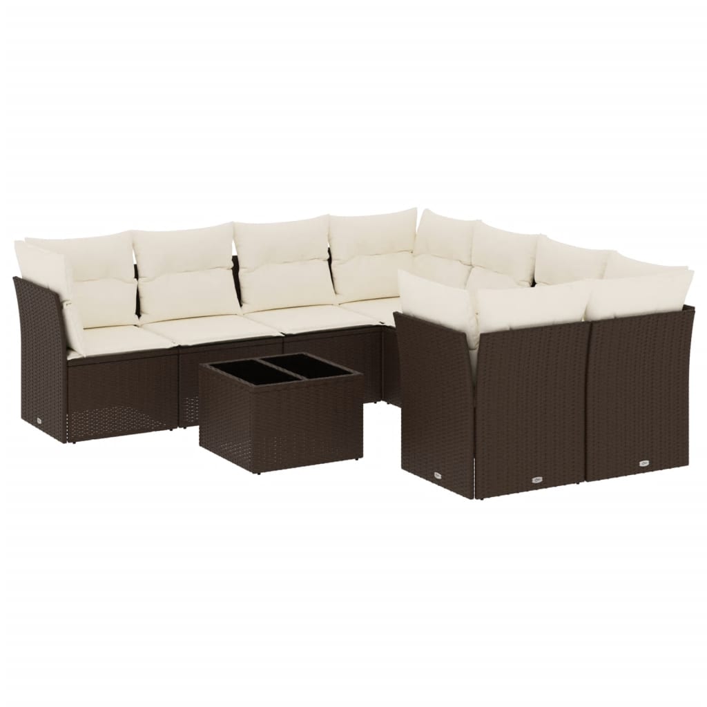 9-delige Loungeset met kussens poly rattan bruin