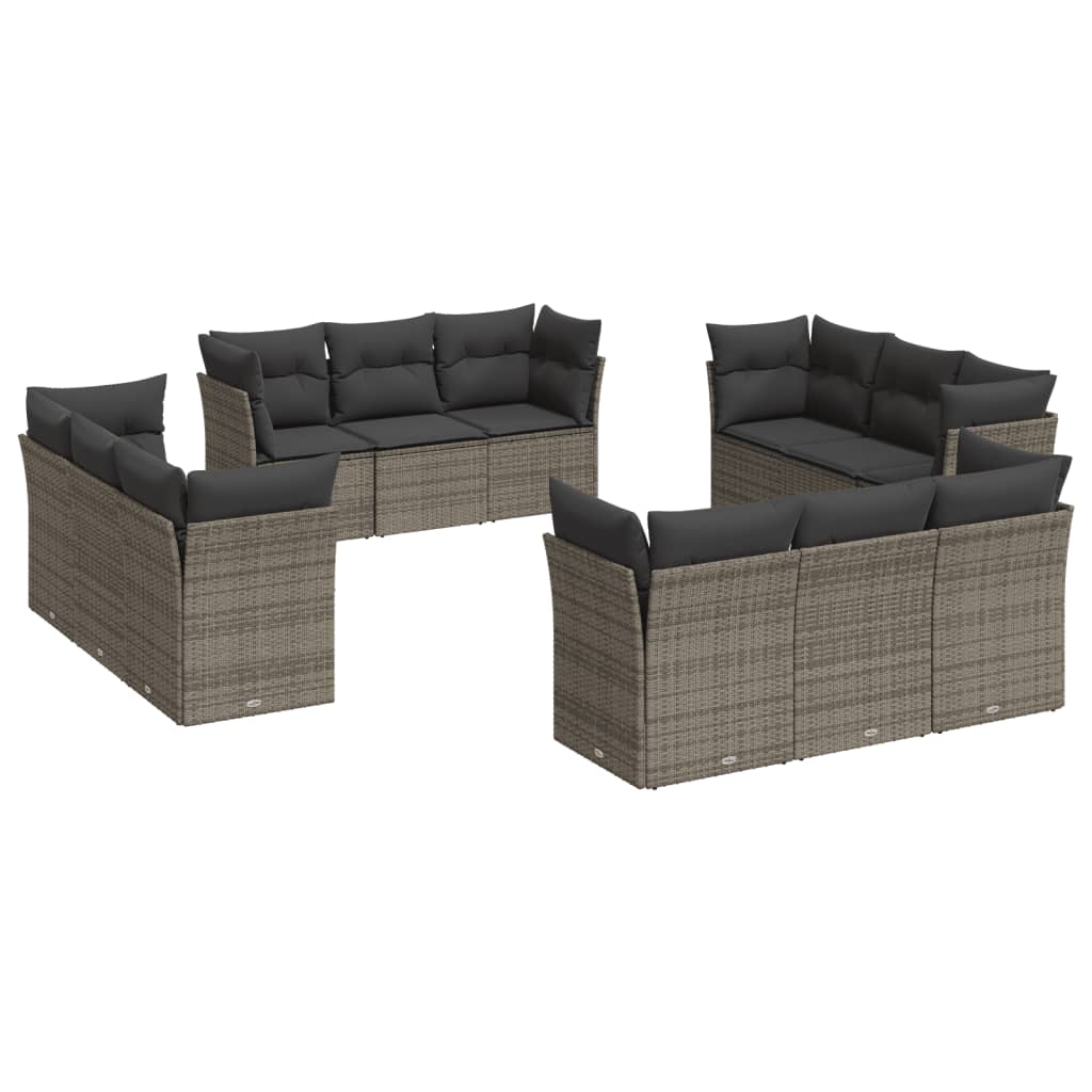 12-delige Loungeset met kussens poly rattan grijs