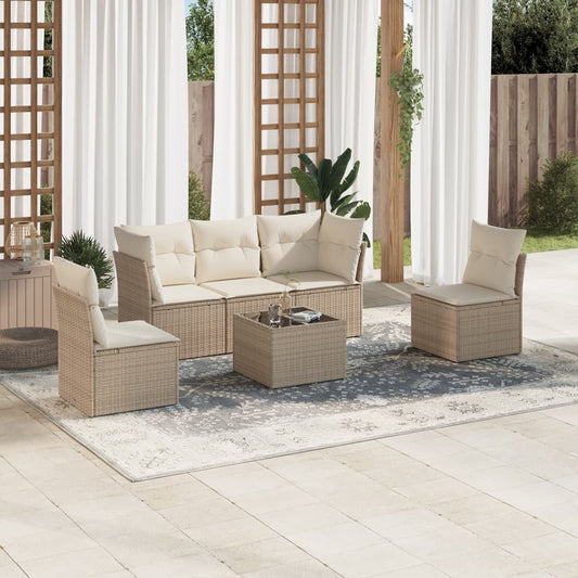 6-delige Loungeset met kussens poly rattan beige