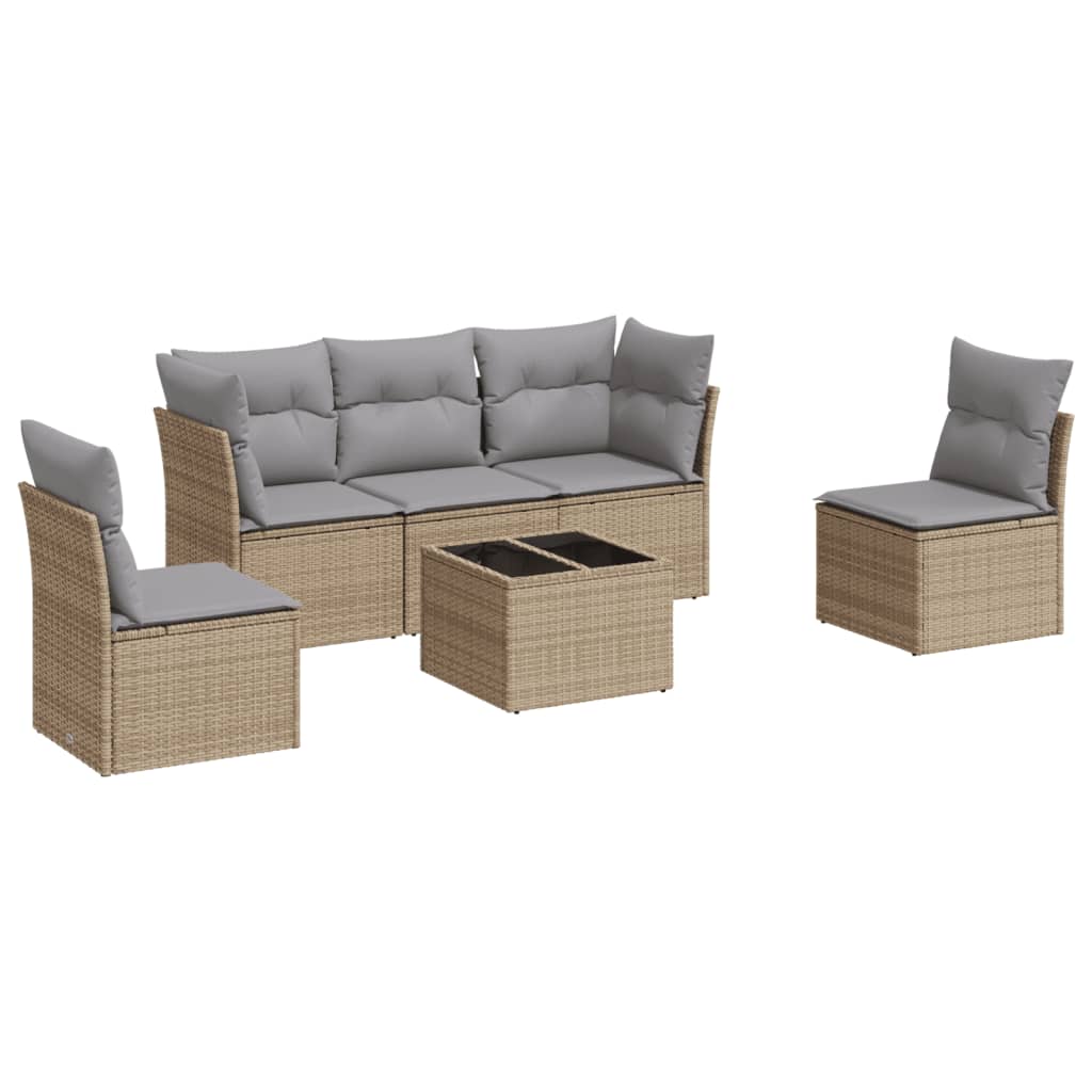 6-delige Loungeset met kussens poly rattan beige