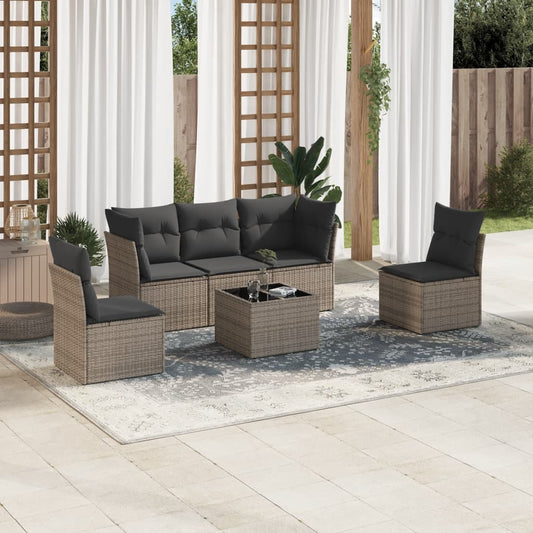 6-delige Loungeset met kussens poly rattan grijs