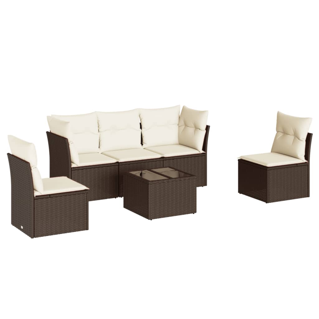 6-delige Loungeset met kussens poly rattan bruin