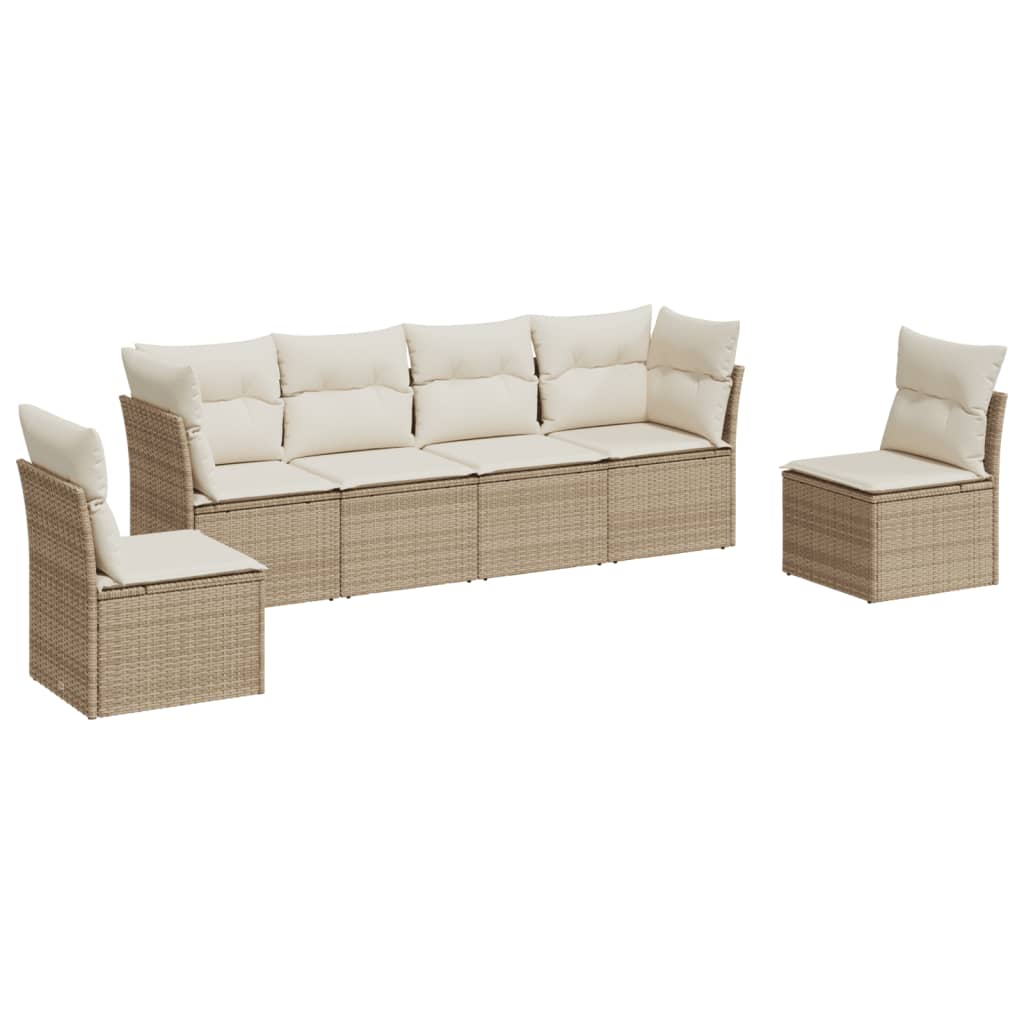 6-delige Loungeset met kussens poly rattan beige