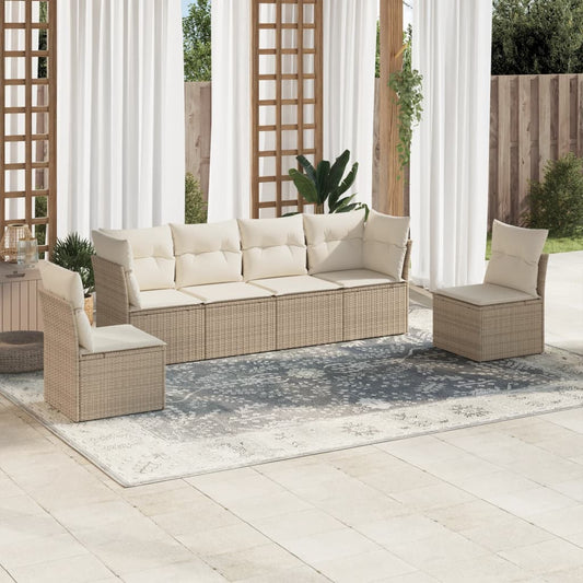 6-delige Loungeset met kussens poly rattan beige