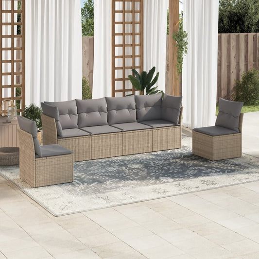 6-delige Loungeset met kussens poly rattan beige