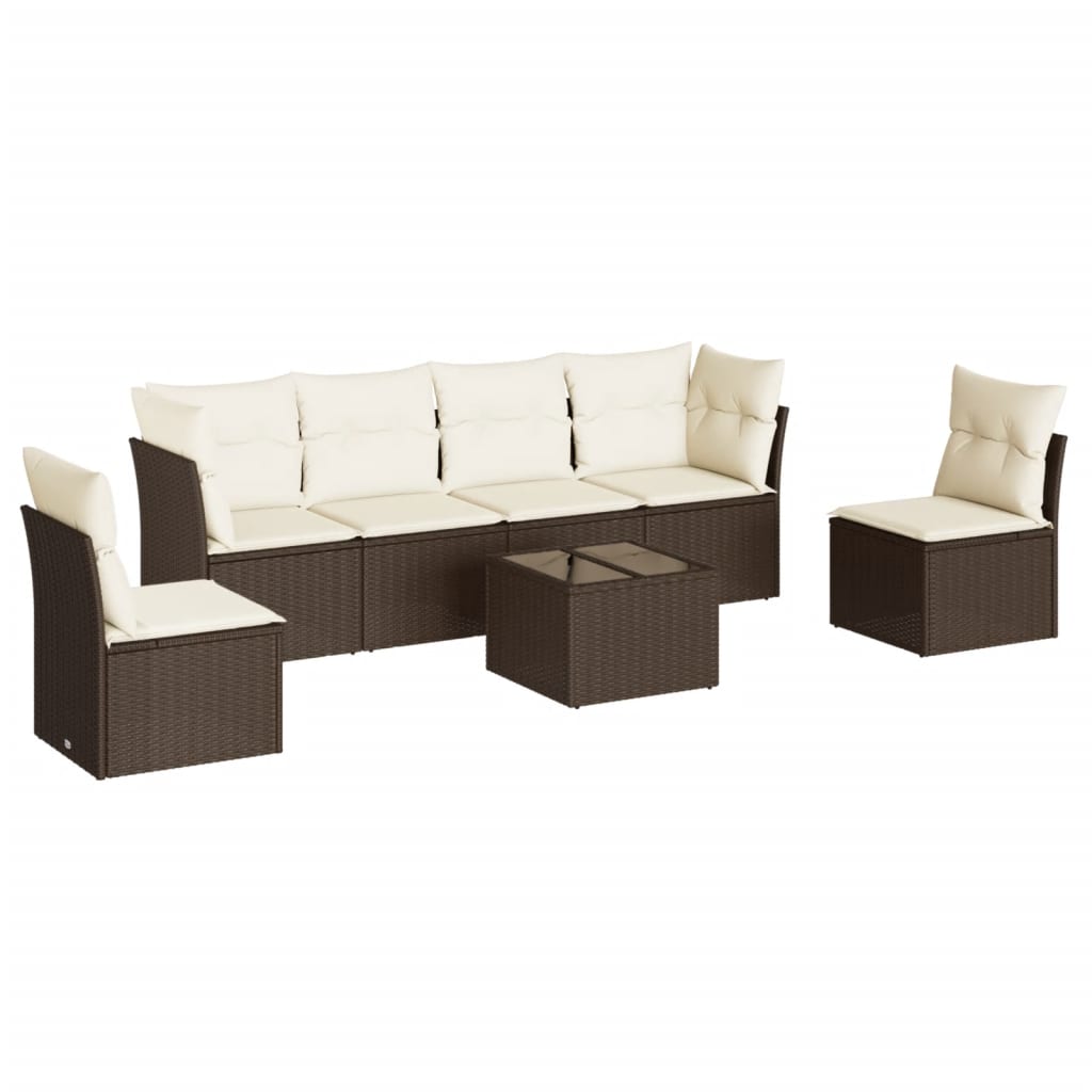 7-delige Loungeset met kussens poly rattan bruin