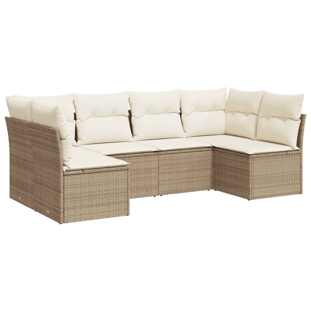 6-delige Loungeset met kussens poly rattan beige