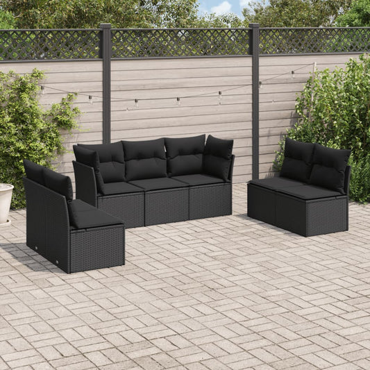 7-delige Loungeset met kussens poly rattan zwart