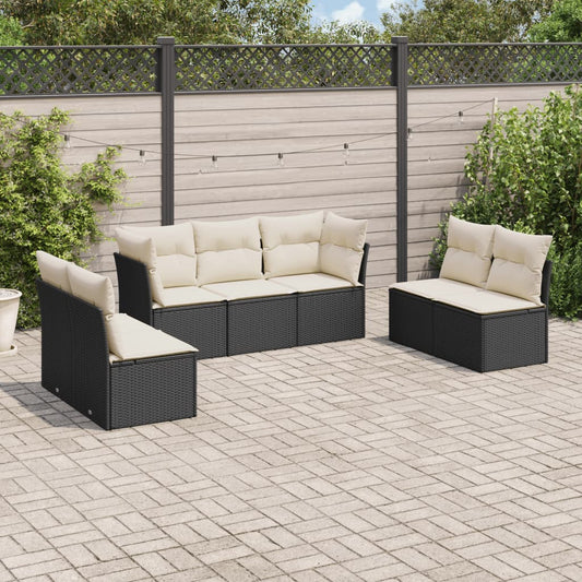 7-delige Loungeset met kussens poly rattan zwart