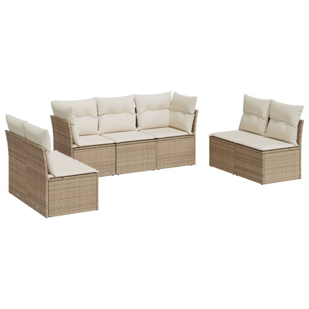 7-delige Loungeset met kussens poly rattan beige