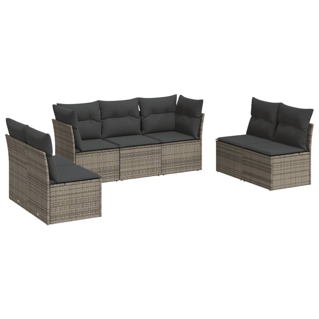 7-delige Loungeset met kussens poly rattan grijs