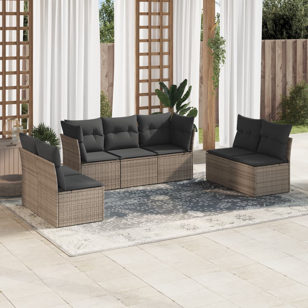 7-delige Loungeset met kussens poly rattan grijs