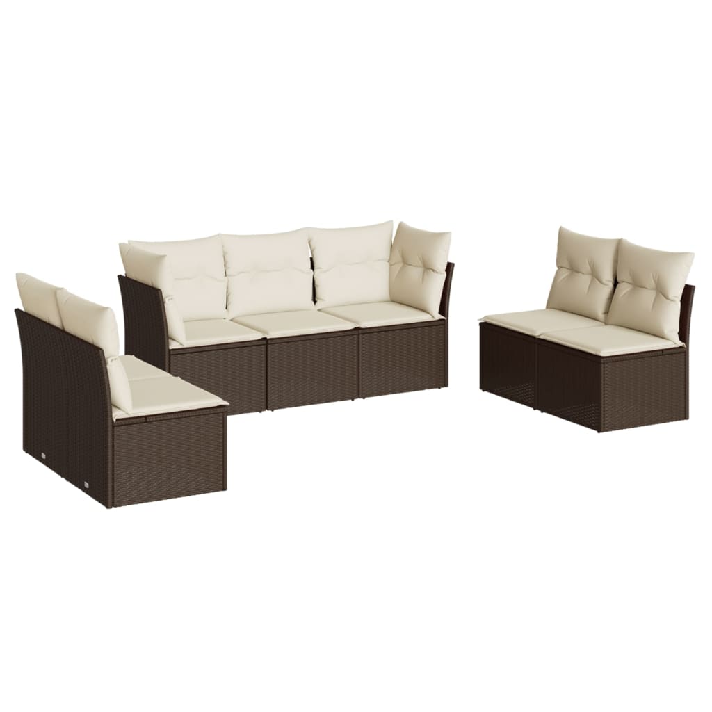 7-delige Loungeset met kussens poly rattan bruin