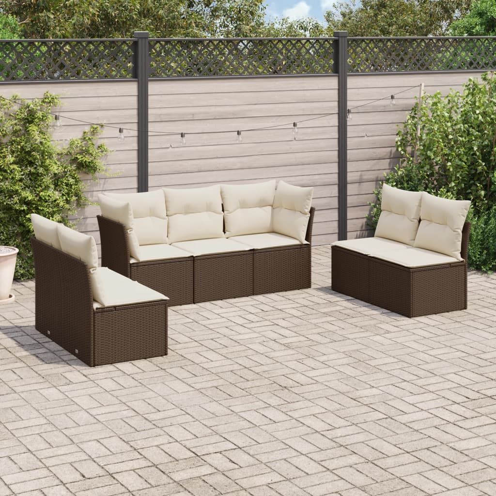 7-delige Loungeset met kussens poly rattan bruin