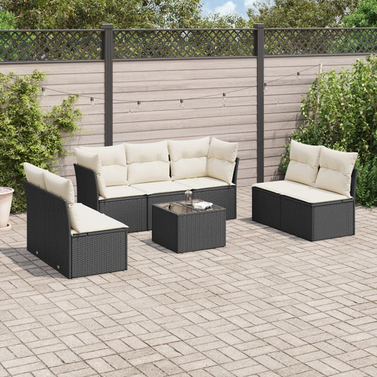 8-delige Loungeset met kussens poly rattan zwart