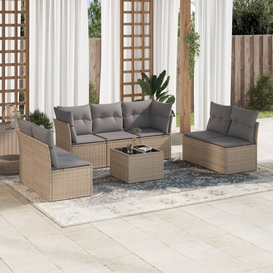 8-delige Loungeset met kussens poly rattan beige