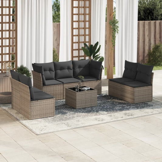 8-delige Loungeset met kussens poly rattan grijs